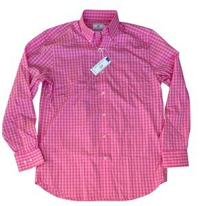 Southern Tide Shirt New Mens Size Medium Pink Gingham Long Sleeve Button Down